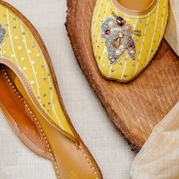 Anouk Yellow & Gold-Toned Embellished Ethnic Mules-46