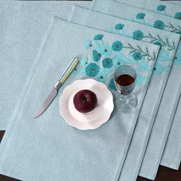 Ode & Cleo Home decor Blue 6 Pieces Cotton Intricate Texture 6 Seater Table mats-47