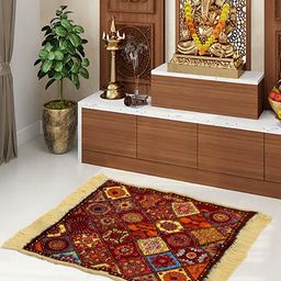 Kuber Industries Maroon & Yellow 2 Pieces Traditional Pattern Velvet Prayer Mats-63