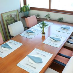 ZEBA Beige & Blue 12 Pieces Printed Table Placemats & Napkins-image-22