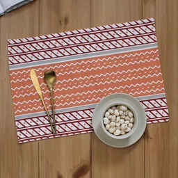 House This Sarovar Red and Orange Printed Cotton Table Placemat-13