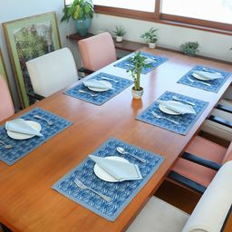 ZEBA Blue & White 12 Pieces Geometric Printed Table Placemats & Napkins-5