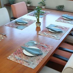 ZEBA Grey & Orange 12 Pieces Printed Table Placemats & Napkins-34