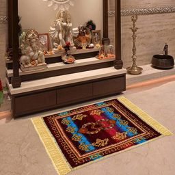 Kuber Industries Maroon & Blue 3 Pieces Velvet Aasan Mats-97
