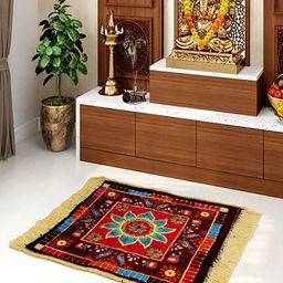 Kuber Industries Maroon & Red 3 Pieces Velvet Prayer Mat-45