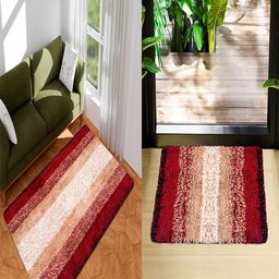 Kuber Industries 2-Pcs Cream-Colored Shaggy Carpets-14
