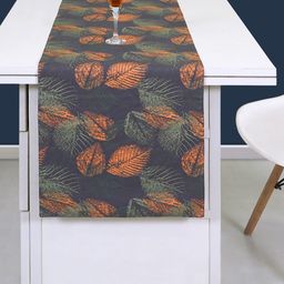 Ode & Cleo Grey & Orange Solid Printed Cotton Table Runner-12