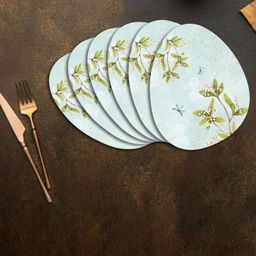 SPACE OF JOY 6 Pcs Blue & Green Floral Oval Table Placemats-53