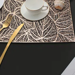LooMantha Gold-Toned 2 Pieces Paan Patta Cutwork Rectangle Table Placemats-33