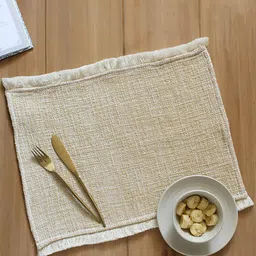 House This Matsya Vala Beige Woven Design Cotton Table Placemat-39