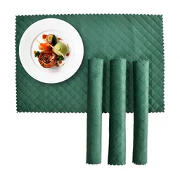 HOMADORN Green & White 4 Pieces Velvet Quilted Rectangular Table Placemats-4