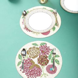 YWULY -2Pcs White & Pink Beaded Table Placemats-24