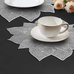 Dakshya Industries Silver Toned 2 Pieces Flower-Shaped Table Placemats-48