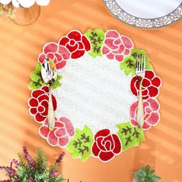 YWULY White & Red Beaded Floral Table Placemats-picture-5