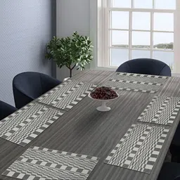 KLOTTHE 6-Pcs Black & Grey Geometric Cotton Woven Dining Table Mats-35