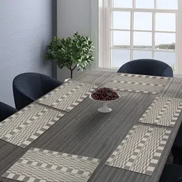 KLOTTHE 6 Pieces Brown Geometric Printed Cotton Woven Table Placemats-46