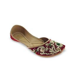 Fulkari Women Embellished Ethnic Leather Mojaris-image-88