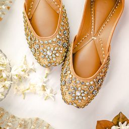 NR By Nidhi Rathi Square Toe Ethnic Embellished Fabric Mojaris-image-2