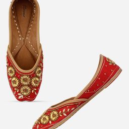 DESI COLOUR Women Red Ethnic Embellished Mojaris Flats-image-76
