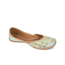 DESI COLOUR Women Blue Embellished Leather Ethnic Mojaris Flats-image-61