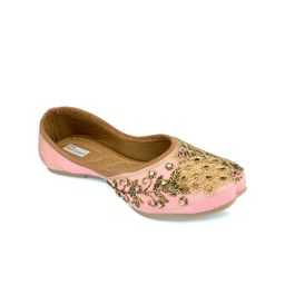 DESI COLOUR Women Pink Embellished Leather Ethnic Mojaris Flats-image-93