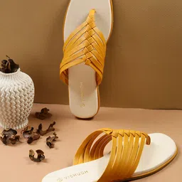 Vishudh Women Mustard Open Toe Flats-image-20