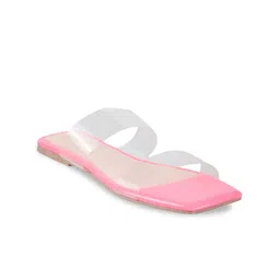 Mochi Women Pink Colourblocked Open Toe Flats-43
