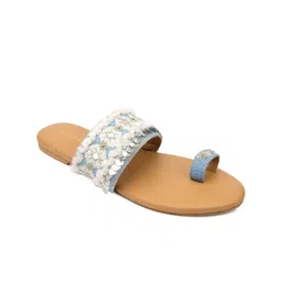 Coral Haze Women Blue Embellished Ethnic One Toe Flats-image-77
