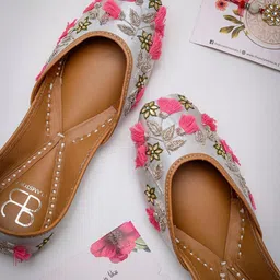 GLAM STORY Embellished Square Toe Leather Mojaris-image-70