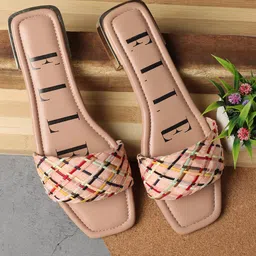 ELLE Textured Open Toe Flats-5