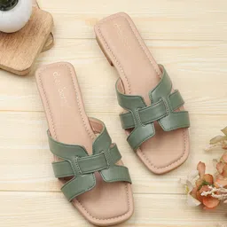 DressBerry Green Interlock Strap Open Toe Flats-image-17