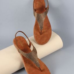 Anouk Gold-Toned Embellished Open Toe Flats image 1