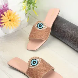 Anouk Pink Embellished Evil Eye Classic Open Toe Flats-image-2