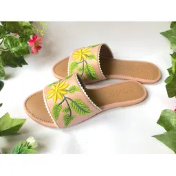 Sole House Women Multicoloured Floral Embroidered Open Toe Flats-picture-3