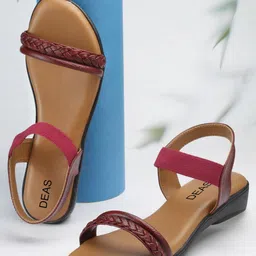 DEAS Textured Leather Open Toe Flats-37