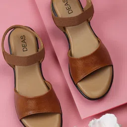 DEAS Textured Leather Open Toe Flats-18