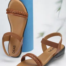 DEAS Braided Leather Open Toe Flats With Backstrap-34