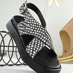 El Paso Printed Cross Strap Flatform Heels-13