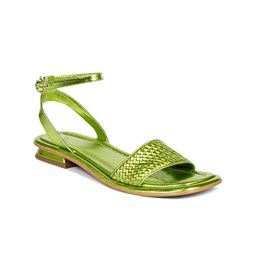 Saint G Textured Ankle Loop Leather Open Toe Flats-4