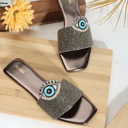Anouk Evil Eye Classic Embellished Open Toe Flats-8