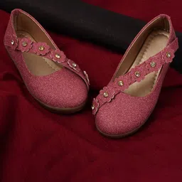 BAESD Girls Textured Ballerinas with Floral Embellished Flats-image-58