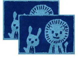 AAZEEM Set Of 2 Blue Printed Anti-skid Rectangle Cotton Doormats-46