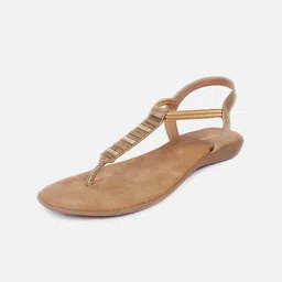 Anouk Beige Embellished T-Strap Flats With Backstrap image 2