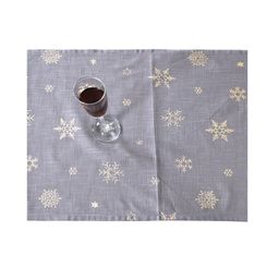 Ode & Cleo  Grey and Gold Printed Rectangular Cotton Blend Table Runners image 2