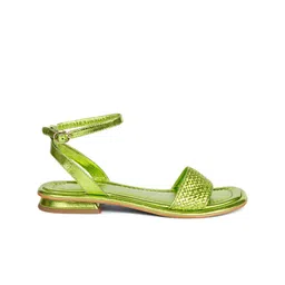 Saint G Textured Ankle Loop Leather Open Toe Flats image 4