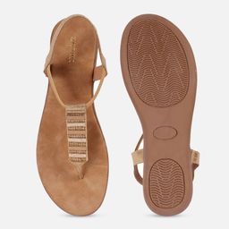 Anouk Beige Embellished T-Strap Flats With Backstrap image 5