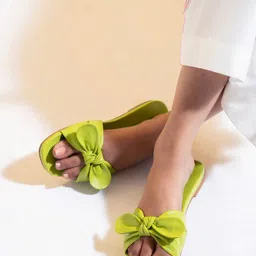 MIORAH Leather Open Toe Flats With Bow-36