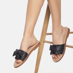 Monrow Women Black Solid Fabric Open Toe Flats-60