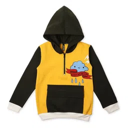 earth conscious Girls Mustard Colourblocked Hooded Sweatshirt-15