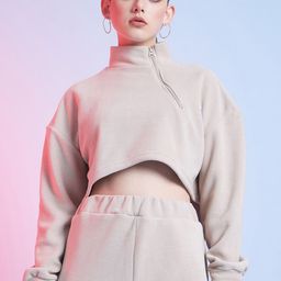 STREET 9 Beige Mock Collar Crop Sweatshirt-38